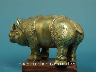 CHINESE OLD HAND CARVING PURE COPPER CARVING RHINOCEROS STATUE D01 3