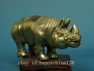 CHINESE OLD HAND CARVING PURE COPPER CARVING RHINOCEROS STATUE D01 5