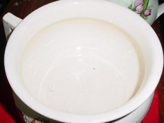 ANTIQUE VINTAGE FAIENCE CHAMBER POT W/LID VERY RARE RAISED AUTUMN LEAF FR.  SHIP. 5