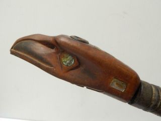 Vintage Antique Nw Coast Indian Wood Abalone Carved Pipe Totemic Dsgns Mus Qlty