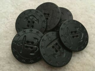 6 Wwi Peacoat Buttons 13 Star 1 3/8 " Us Navy Black Anchor/rope