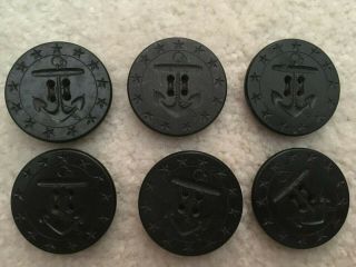 6 WWI PEACOAT BUTTONS 13 STAR 1 3/8 