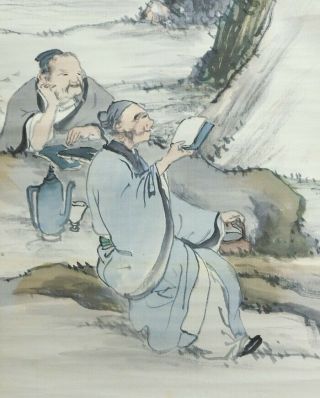 I432: Japanese Old Hanging Scroll.  Two Wise Men By Kinryo Ishii.