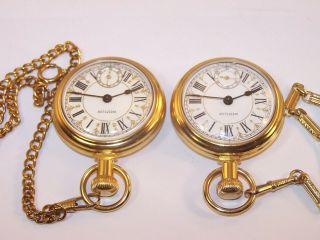 2 Vintage Westclox Locomotive Roman Numeral Dial Pocket Watches with Chains 4