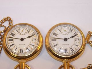2 Vintage Westclox Locomotive Roman Numeral Dial Pocket Watches with Chains 5