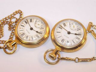 2 Vintage Westclox Locomotive Roman Numeral Dial Pocket Watches with Chains 6