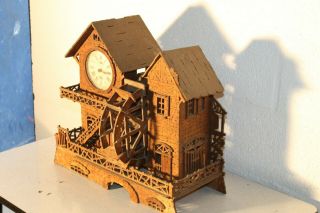 Antique Austria Swiss Chalet Clock Watermill Arts And Crafts K14