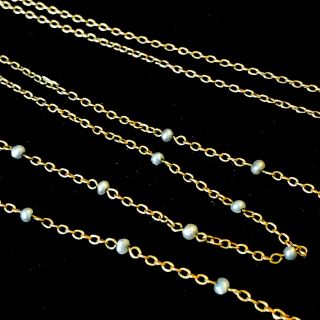 Fine,  Victorian 9ct,  9k,  375 Gold Natural Seed Pearl Station Chain,  Circa 1895