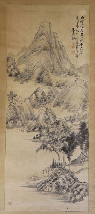 Japanese Hanging Scroll Art Painting Sansui Landscape E7910