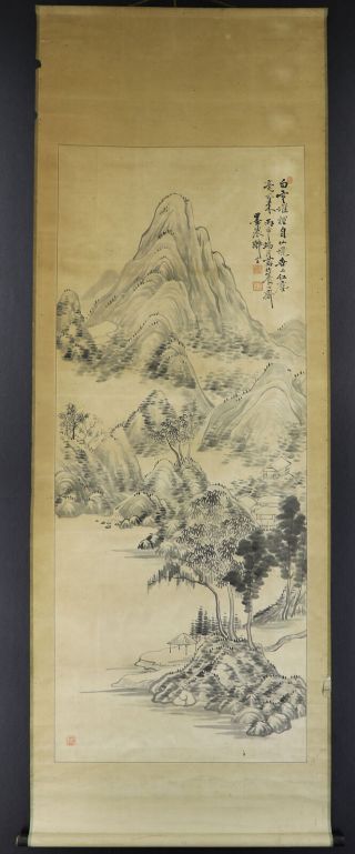 JAPANESE HANGING SCROLL ART Painting Sansui Landscape E7910 2