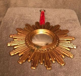 Vintage Gold Belgium Antique Convex Sunburst Mirror Small Wall Mid Century Rare