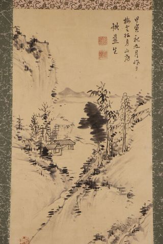 JAPANESE HANGING SCROLL ART Painting Sansui Landscape Asian antique E8003 3