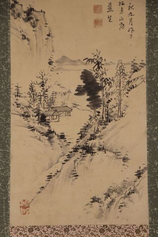 JAPANESE HANGING SCROLL ART Painting Sansui Landscape Asian antique E8003 4
