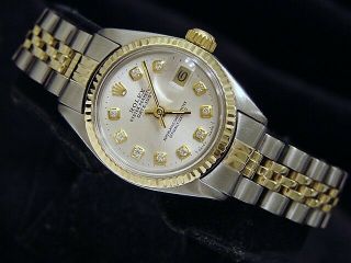 Rolex Datejust Ladies Two - Tone 14k Yellow Gold & Steel Watch Silver Diamond 6917