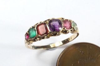 Antique English Mid Victorian 12k Gold Gemstone Paste Acrostic Regard Ring