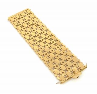 1950’s Retro Donnagemma Star & Snowflake 18K Yellow Gold Wide Bracelet 10