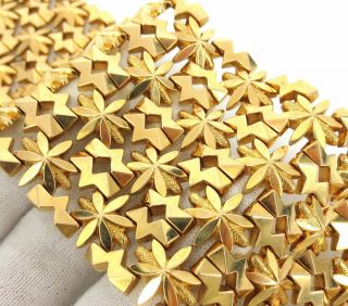 1950’s Retro Donnagemma Star & Snowflake 18K Yellow Gold Wide Bracelet 8