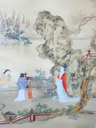 Maidens in Misty Landscape Hand Painted Chinese Woven Silk Scroll Modern 16x55 3