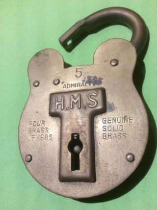 Vintage H.  M.  S.  ADMIRALTY No.  5 BRASS LOCK 2 KEYS Jas Morgan & Sons & PUMP RM TAG 5