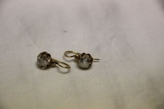 ANTIQUE DIAMOND EARRINGS,  14K YELLOW GOLD,  OLD MINE DIAMONDS FOR PIERCED EARS 2