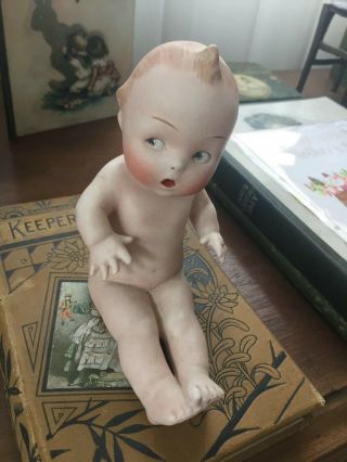 Rare Antique Gebruder Heubach All Bisque Piano Baby Doll Figurine 2
