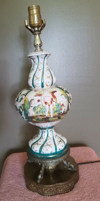 Vintage Capodimonte? Lamp Cherub Cupids Italy Porcelain Rare