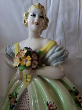 Vintage Porcelain Figurine Graceful Lady With Flowers Signed 