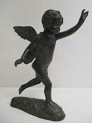 Antique Bronze Statue Figurine Cupid Angel 11 "
