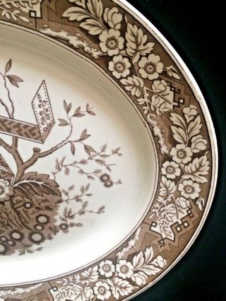 Huge 18” Antique Brown Transferware Wedgwood Beatrice Aesthetic Turkey Platter 3