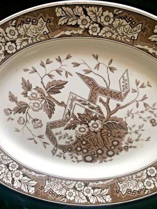 Huge 18” Antique Brown Transferware Wedgwood Beatrice Aesthetic Turkey Platter 4