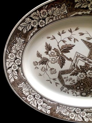 Huge 18” Antique Brown Transferware Wedgwood Beatrice Aesthetic Turkey Platter 5