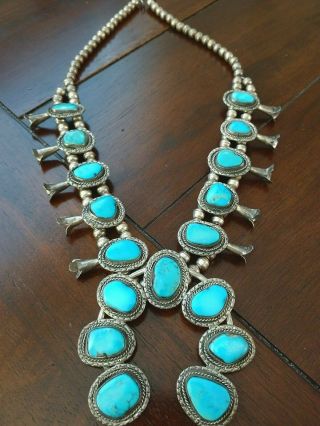 Vintage Southwestern Turquoise And Silver Squash Blossom Necklace