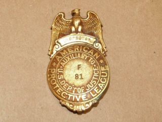 Antique Wwi American Protective League Inspector Badge Us Dept Of Justice F 81