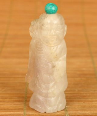 Chinese Old Natural Crystal Handcarved God Of Longevity Snuff Bottle Decoration