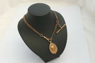 Rare Victorian Hm 9ct Solid Rose Gold Albert Necklace With T Bar & Medal Fob