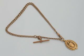 RARE VICTORIAN HM 9ct SOLID ROSE GOLD ALBERT NECKLACE with T Bar & MEDAL FOB 2
