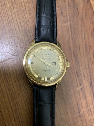 Vintage Rare Longines Conquest Calendar Deluxe 18k Solid Yellow Gold Case & Dial