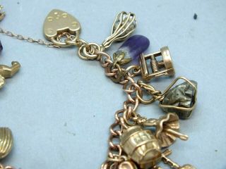 1950 ' s 9ct Gold Curb Link Charm Bracelet with 24 Different Gold Charms 2