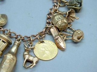 1950 ' s 9ct Gold Curb Link Charm Bracelet with 24 Different Gold Charms 3