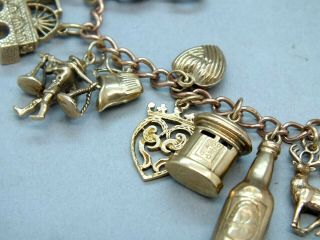 1950 ' s 9ct Gold Curb Link Charm Bracelet with 24 Different Gold Charms 4