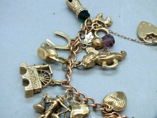 1950 ' s 9ct Gold Curb Link Charm Bracelet with 24 Different Gold Charms 5
