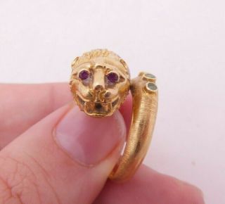 18ct Gold Diamond Ruby Emerald Ring,  Heavy Ancient Design Greek Mythical Beast
