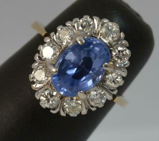 Certified No Heat Ceylon Sapphire & Diamond 18ct Gold Cluster Ring D0407