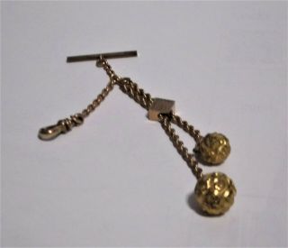 Antique Vintage Gold Filled 3 Chain Watch Fob 2 Ornate Balls