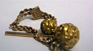 ANTIQUE VINTAGE GOLD FILLED 3 CHAIN WATCH FOB 2 ORNATE BALLS 3