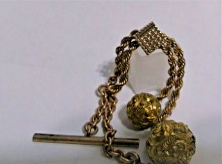 ANTIQUE VINTAGE GOLD FILLED 3 CHAIN WATCH FOB 2 ORNATE BALLS 4
