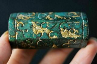 57mm Long Bead Chinese Old Jade Carved Ancient Writing Pendant Y13