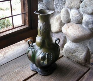 Large Art Nouveau Patinated Metal Vase,  French Antique,  Fabrication Francaise,