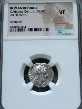 Roman Republic C.  Aburius Gemini Ngc Vf Ancient Silver Coin