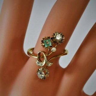 Vintage Diamonds And Emerald 18k Gold Ring,  Moscow Mid - Century.